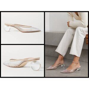 💕CULT GAIA💕 Alia Leather-Trimmed PVC Mules Clear Vinyl Circle Heel 38 NWT